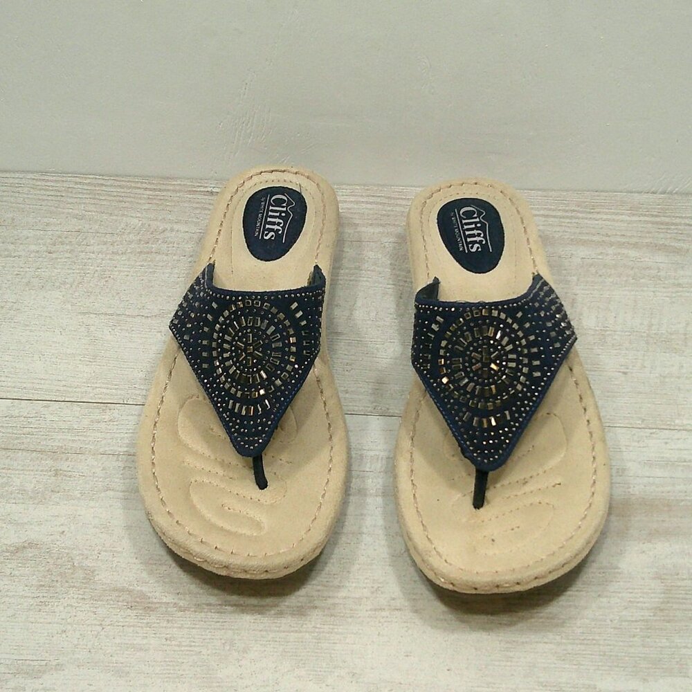 CLIFFS BY WHITE MOUNTAIN Navy Women's Cienna Mini Wedge Flip Flop Sandal Size 11 - Picture 3 of 11
